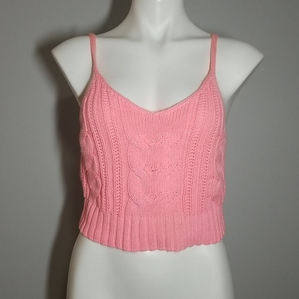 American Eagle Pink Cable Knit Sweater Crop Top Tank Top Size Medium